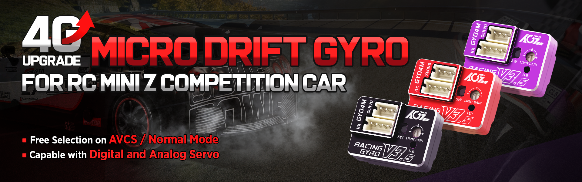 AGFRC 4g Upgrade Dual Mode GY04M V3.5 Micro RC Drift Rated Gyro for Small Scale Mini Z Competition Racing Car